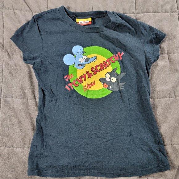 Vintage The Simpson Womens Short Sleeve Black T Shirt Itchy And Scratchy Show - Picture 1 of 9